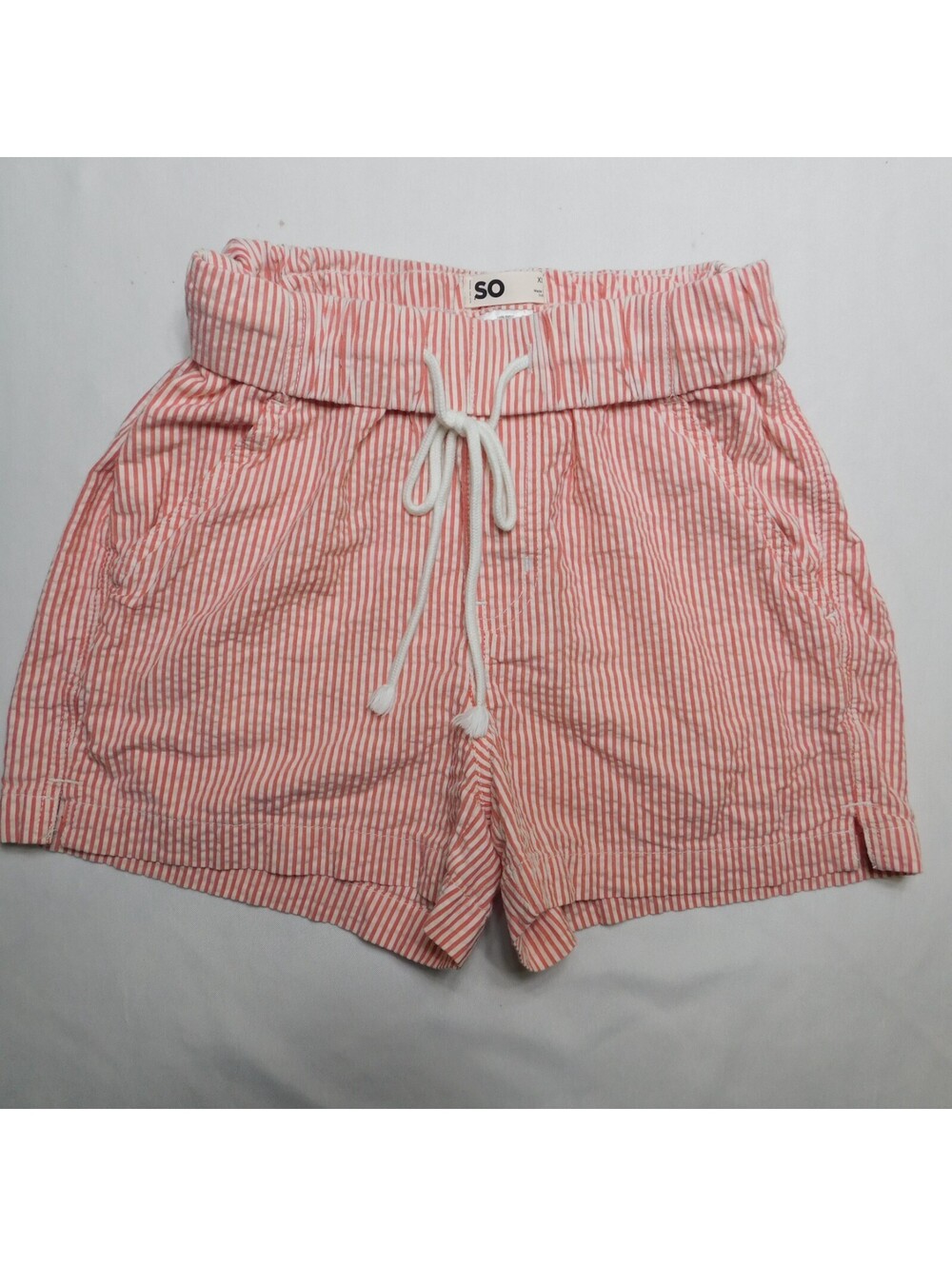 SO Kohl's Shorts Womens Extra Small XS White Striped Seersucker Drawstring